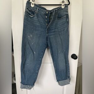 Old Navy Cropped, Button Fly, Raw Hem, Distressed OG Straight Jeans
